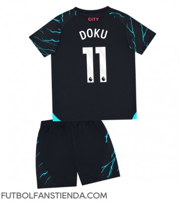 Manchester City Jeremy Doku #11 Tercera Equipación Niños 2023-24 Manga Corta (+ Pantalones cortos)